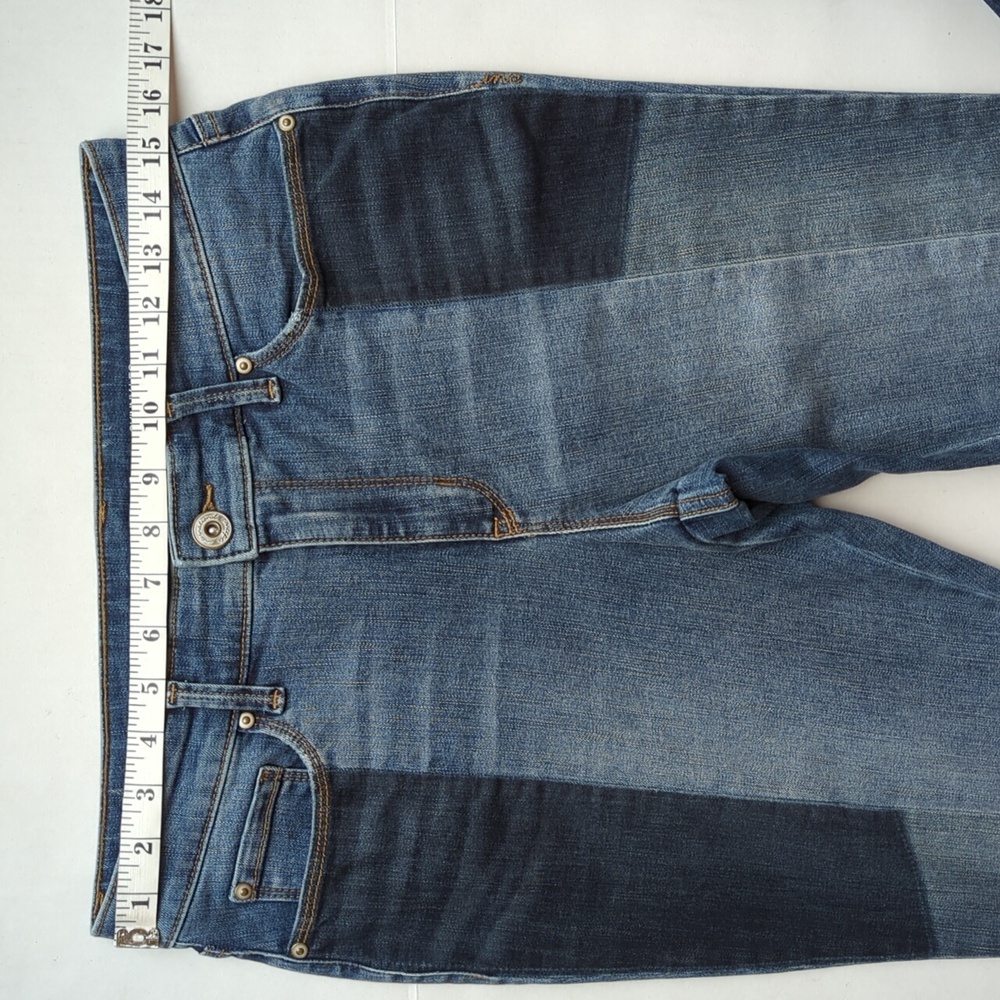 INC Patchwork Regular Fit Skinny Leg Raw Hem Distressed Denim Jeans 8 Blue - Picture 5 of 16